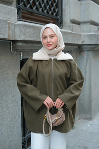 Peluş Yaka Ceket Yeşil