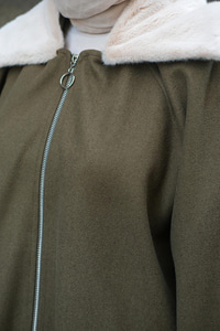 Peluş Yaka Ceket Yeşil