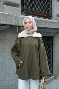 Peluş Yaka Ceket Yeşil