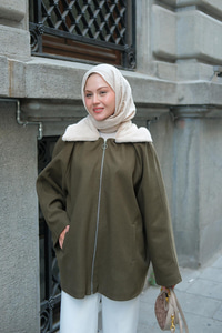 Peluş Yaka Ceket Yeşil