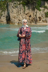 Pera Motif Desenli Elbise Lacivert