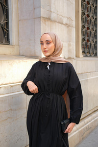 Pile Detay Bel Bağlamalı Elbise Siyah