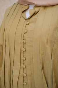 Pile Detay Bel Bağlamalı Elbise Yağ Yeşil