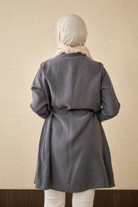 Pile Detay Bel Bağlamalı Uzun Gömlek Antrasit