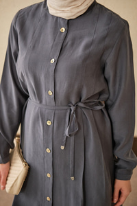 Pile Detay Bel Bağlamalı Uzun Gömlek Antrasit