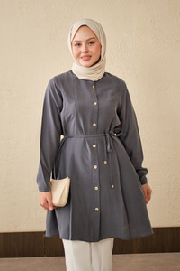 Pile Detay Bel Bağlamalı Uzun Gömlek Antrasit