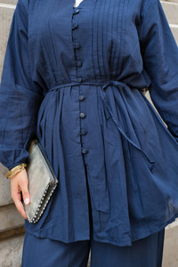 Pile Detay Düğmeli Takım Lacivert