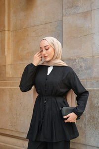 Pile Detay Düğmeli Takım Siyah