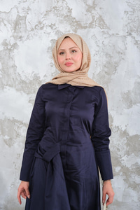 Pile Detay Elbise Lacivert