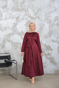 Pile Detay Elbise Mürdüm