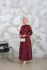 Pile Detay Elbise Mürdüm