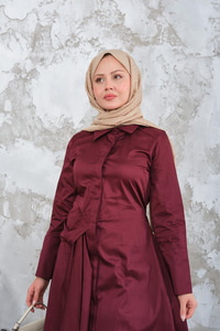 Pile Detay Elbise Mürdüm