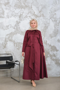 Pile Detay Elbise Mürdüm