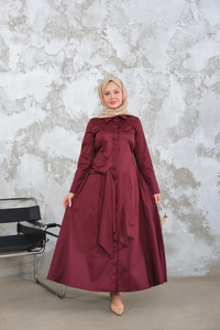 Pile Detay Elbise Mürdüm