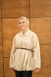 Pile Detay Gabardin Ceket Krem