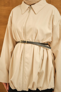 Pile Detay Gabardin Ceket Krem