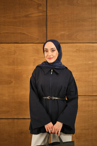 Pile Detay Gabardin Ceket Lacivert