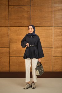 Pile Detay Gabardin Ceket Lacivert