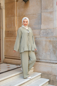 Pile Detay İkili Takım Haki Yeşil