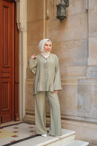 Pile Detay İkili Takım Haki Yeşil