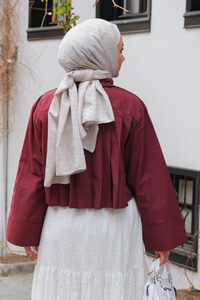 Pile Detay Önü Gizli Düğmeli Gömlek  Bordo