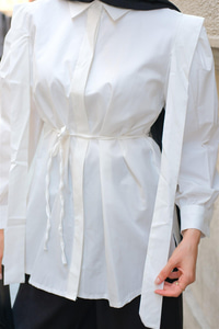 Pile Detay Önü Gizli Düğmeli Gömlek  Ekru