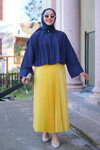 Pile Detay Önü Gizli Düğmeli Gömlek Lacivert