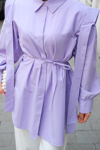 Pile Detay Önü Gizli Düğmeli Gömlek Lila