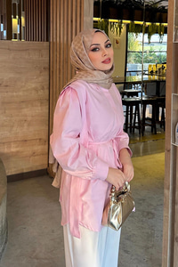 Pile Detay Önü Gizli Düğmeli Gömlek Pembe