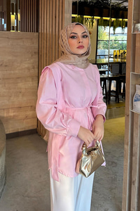 Pile Detay Önü Gizli Düğmeli Gömlek Pembe