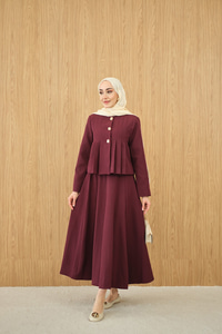 Pile Detaylı Gold Düğme Detay Etekli Takım Bordo