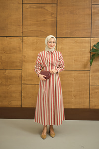 Pile Detaylı Gömlek Elbise Kiremit