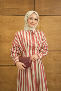 Pile Detaylı Gömlek Elbise Kiremit