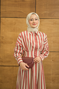 Pile Detaylı Gömlek Elbise Kiremit