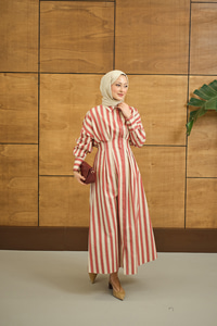 Pile Detaylı Gömlek Elbise Kiremit