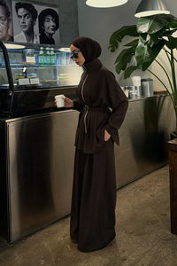 Pile Detaylı Tokalı Takım Kahverengi