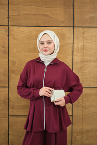 Pile Detaylı Tokalı Takım Mürdüm