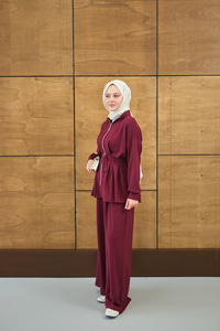 Pile Detaylı Tokalı Takım Mürdüm