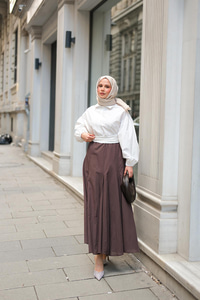 Pile Detaylı Vual Etek Kahverengi