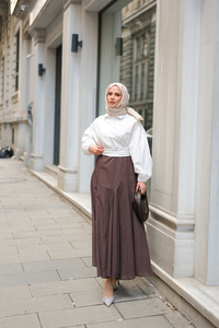 Pile Detaylı Vual Etek Kahverengi