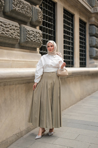 Pile Detaylı Vual Etek Küf Yeşil