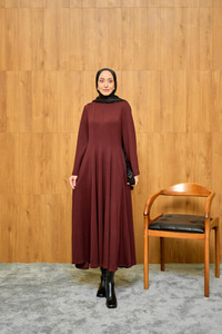 Pile Dikiş Detay Elbise Bordo