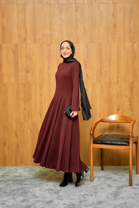 Pile Dikiş Detay Elbise Bordo