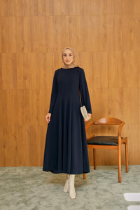 Pile Dikiş Detay Elbise Lacivert