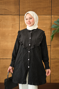 Pile Ve Brode Detay Gömlek Siyah