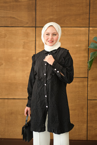 Pile Ve Brode Detay Gömlek Siyah