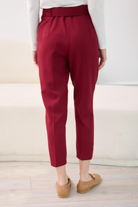 Pile Ve Kemer Detaylı Kumaş Pantolon Bordo