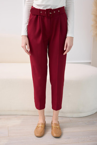 Pile Ve Kemer Detaylı Kumaş Pantolon Bordo