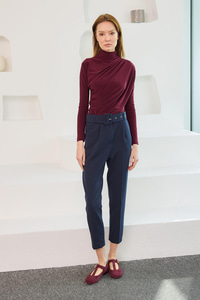 Pile Ve Kemer Detaylı Kumaş Pantolon Lacivert