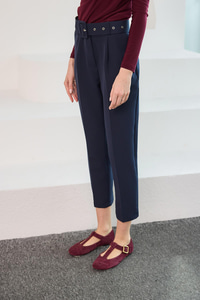 Pile Ve Kemer Detaylı Kumaş Pantolon Lacivert